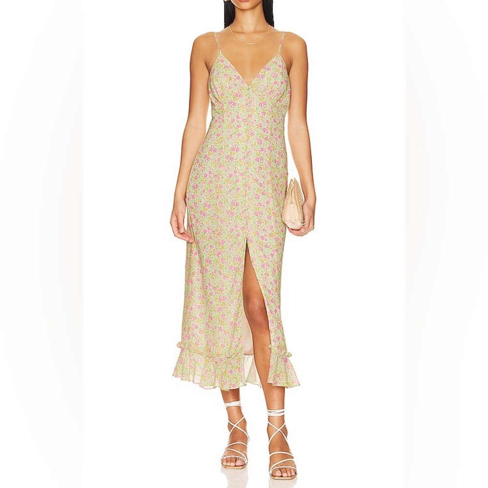 EUC Majorelle Quincy floral Spaghetti Strap Midi Dress in pink lemonade